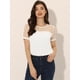 thumbnail image 2 of Blusa De Lunares De Manga Corta Con Cuello Redondo Y Panel De Malla Para Mujer Blanco XS, 2 of 5