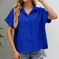 thumbnail image 2 of Clothing 2025 Womens Casual Short Sleeve Button Down Shirts Summer Plain Top Blouses with Pockets Womens Short Sleeve Button Down Shirts Official Collar Blouse Basic Simple Dress Shirt, 2 of 8