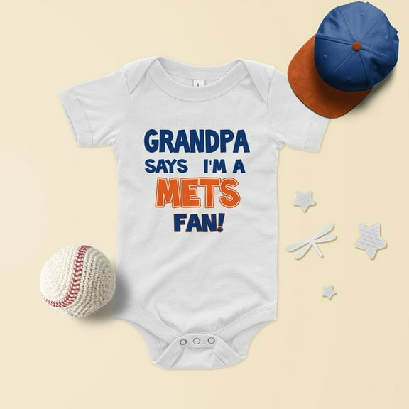 Baby Bodysuit BELLA CANVAS Grandpa Says I'M A Mets Fan Baby Bodysuit