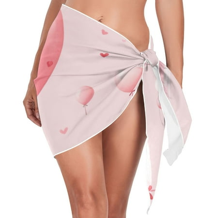 Valentine s Day Balloons Women Coverups Beach Cover Up Chiffon Swimsuit Bikini Wrap Short Skirt Beach Slit Tie Waist