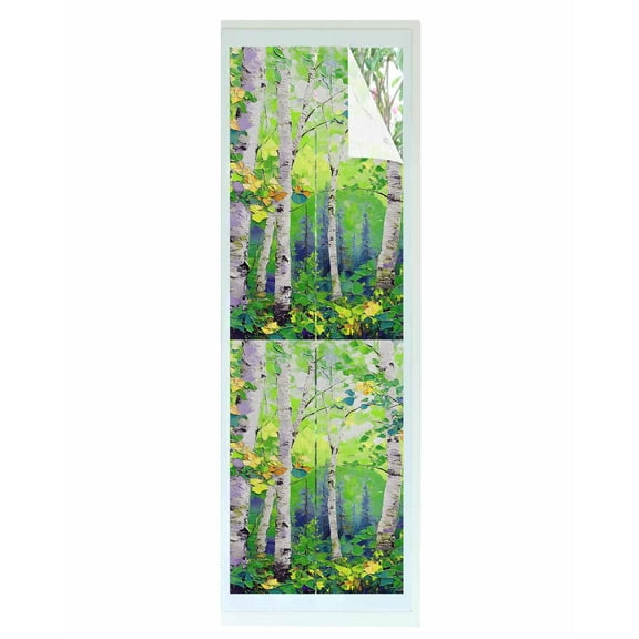 Window Privacy Film Green Oil Painting Stained Glass Window Film Decorative Sun Block Window Cover Modern Abstract Art Summer Tree Leaves Window Clings Static Sticker for Bathroom 17.7"x78.7"
