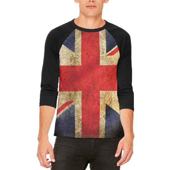 British Flag Union Jack Grunge Distressed Mens Raglan T Shirt