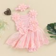 thumbnail image 2 of Bagilaanoe Newborn Baby Girl Summer Rompers Dress Floral Sleeveless Bodysuits + Headband 3M 6M 12M 18M 24M Infant Lace Patchwork A-line Dresses, 2 of 7