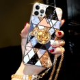 thumbnail image 2 of Compatible with iPhone 12 Pro Max Marble Case Elegant Cute Bling Glitter Diamond Ring Holder Kickstand Shiny Sparkle Crystal Strap for Women Girl Soft Bumper Protective Cover Case 6.7 inch Black, 2 of 4
