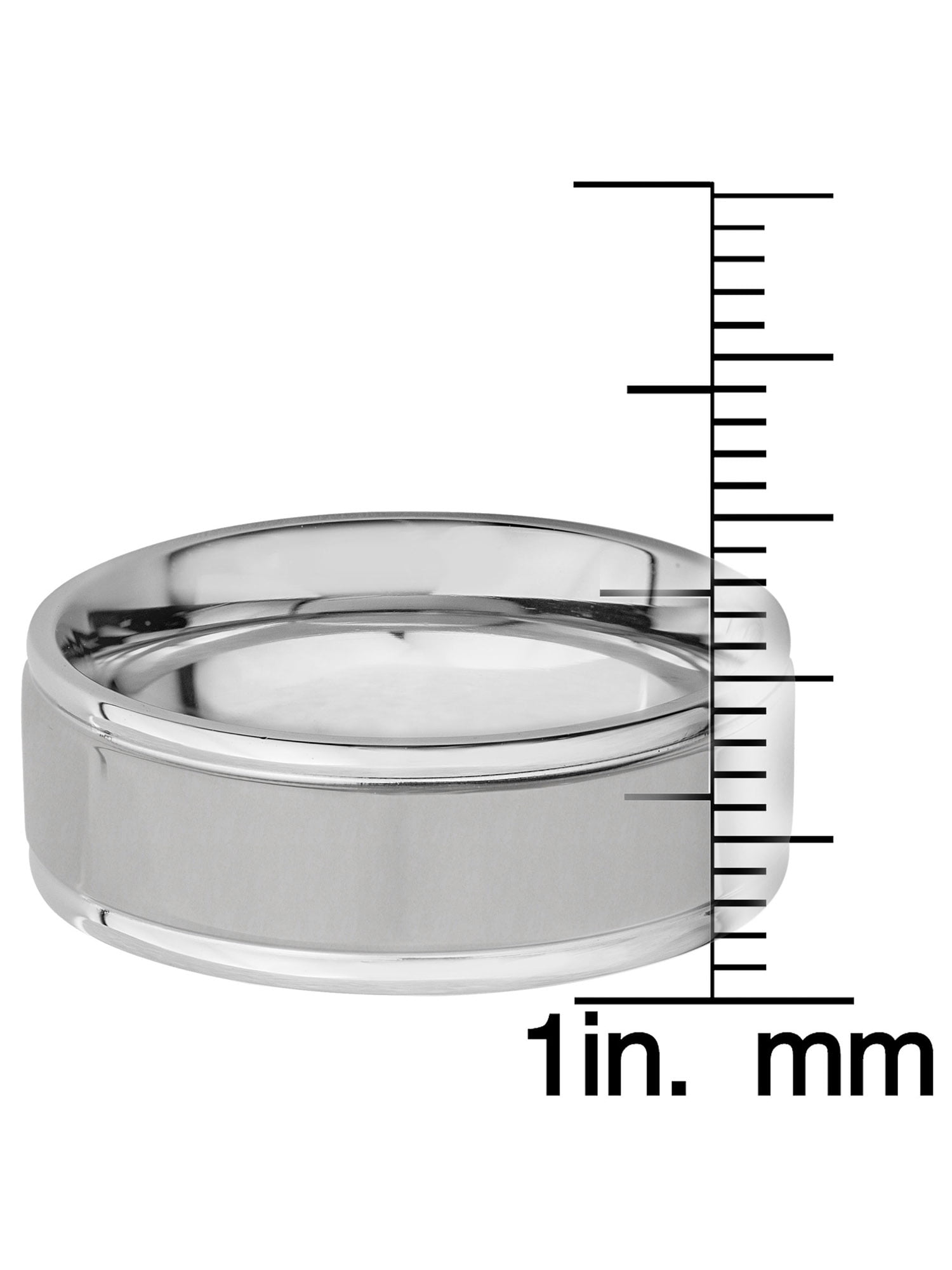 Crucible Jewelry Men's Brushed and Polished Grooved Edges Steel Ring (8mm)