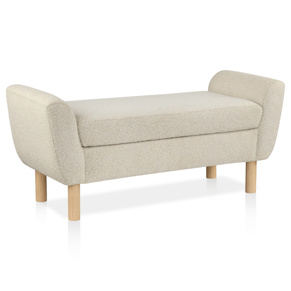 Bouclair Oatmeal Fabric and Wood Bench