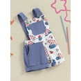thumbnail image 6 of Douhoow Toddler Girl 4th of July Overalls Shorts Kid Stars Stripes Blue Suspender Jumpsuit with Pockets, 6 of 9