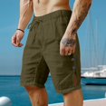 thumbnail image 2 of Pantalones Cortos de Cintura Elástica de los Hombres Color Sólido Cuerda Hueca Botón de Longitud Media Pantalones Cortos de los Hombres Casual, 2 of 9