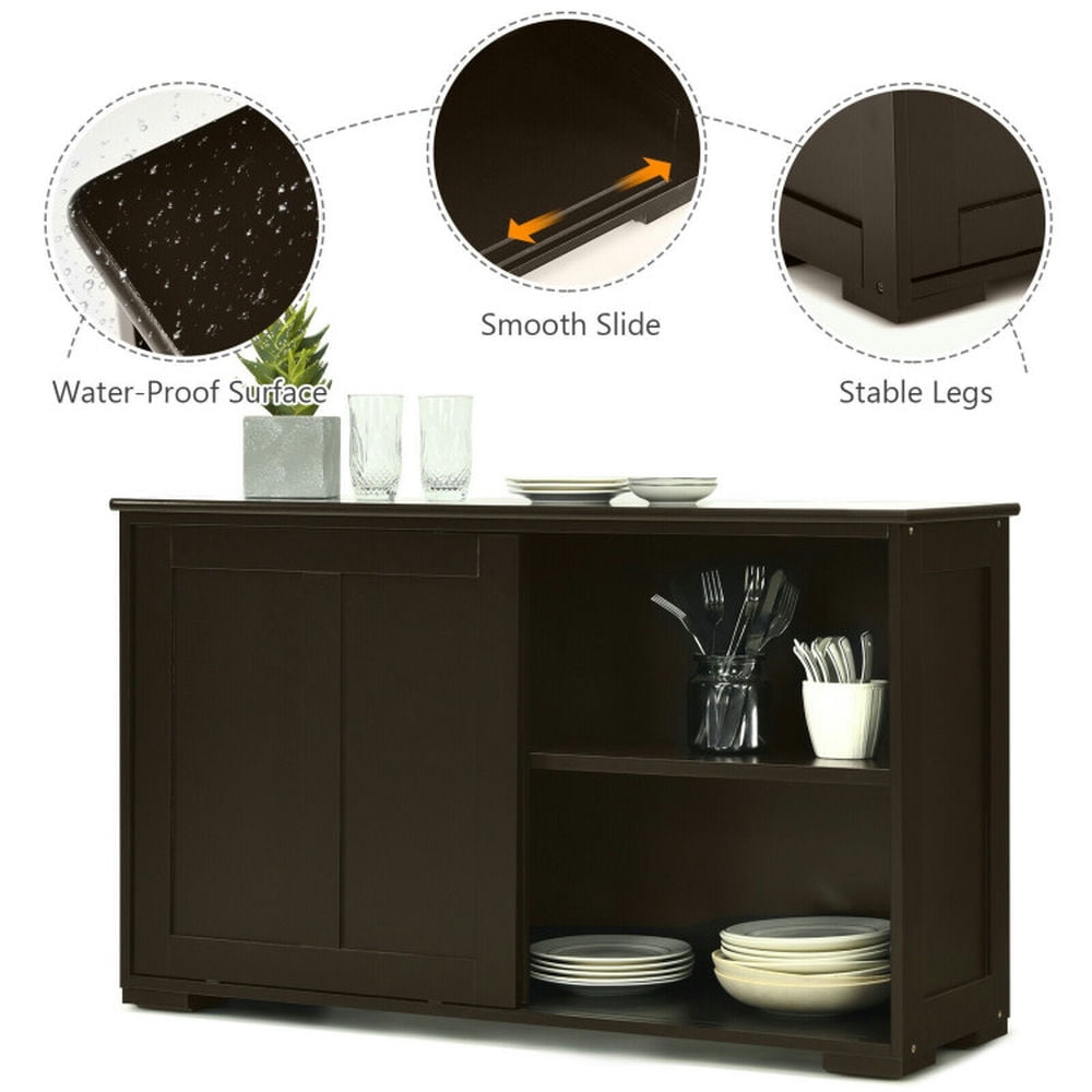 Finihen Kitchen Storage Cabinet, Buffet Sideboard, Kitchen Storage Cabinet with Wood Sliding Door, for Dining Room, Kitchen, Living Room, Brown Finihen Kitchen Storage Cabinet, Buffet Sideboard, Kitchen Storage Cabinet with Wood Sliding Door, for Dining Room, Kitchen, Living Room, Brown