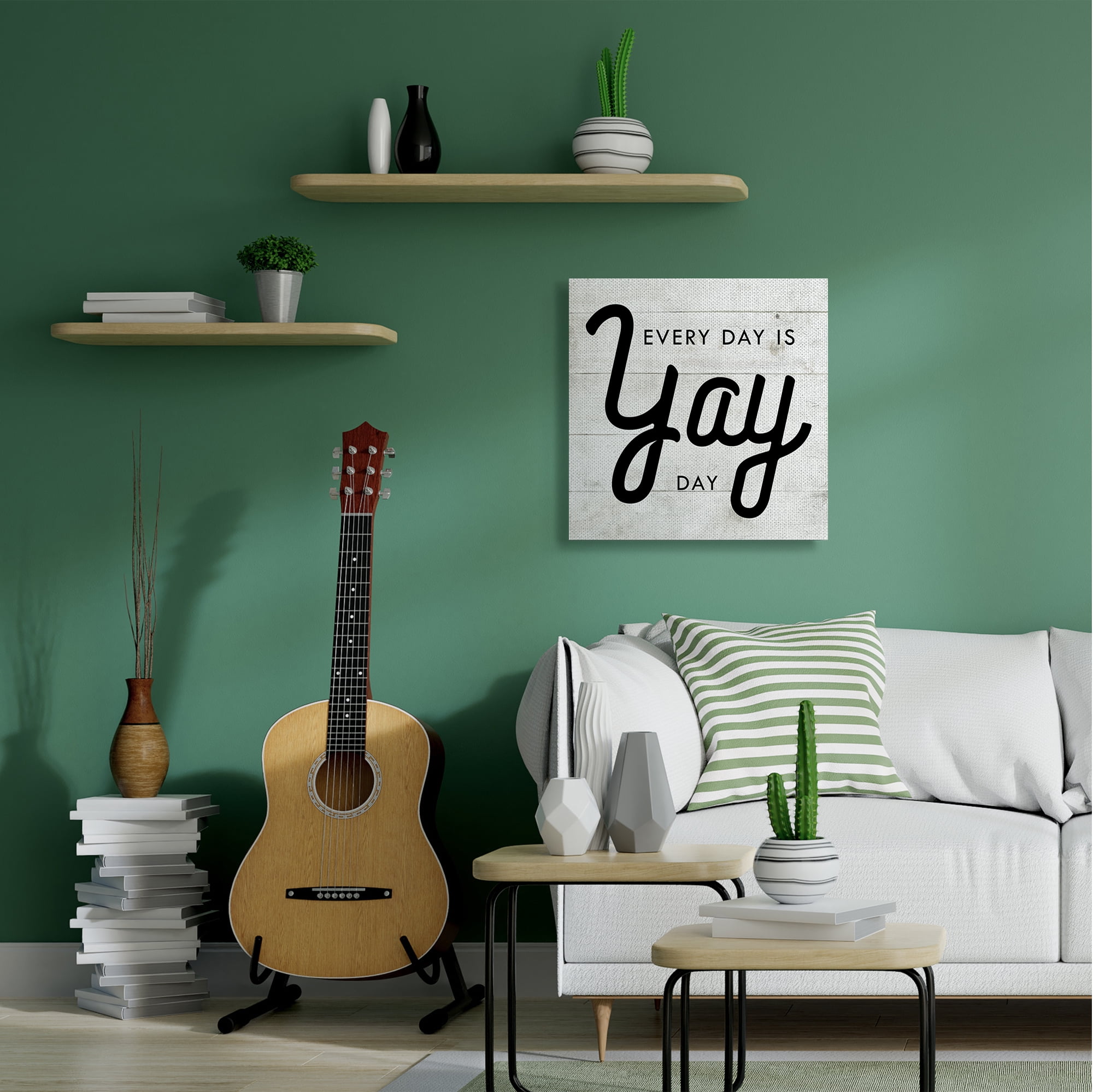 Stupell Industries Everyday Yay Day Phrase Rustic Black White Canvas Wall Art by Daphne Polselli