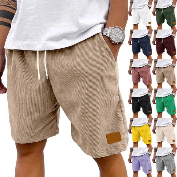 Men's Premium Corduroy Shorts Retro Urban Casual Elastic Waist Drawstring Loose Fit Daily Shorts with Pockets 2026 Khaki M