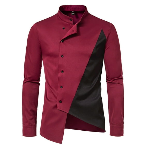 Men's Trendy Colorblock Shirts Henley Neck Asymmetric Button Up Long Sleeve Casual Slim Blouses 2025 Fall Trendy Tops