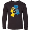 thumbnail image 3 of Inktastic Down Syndrome Awareness with Handprints and Hearts Blue and Yellow Long Sleeve Youth T-Shirt, 3 of 5