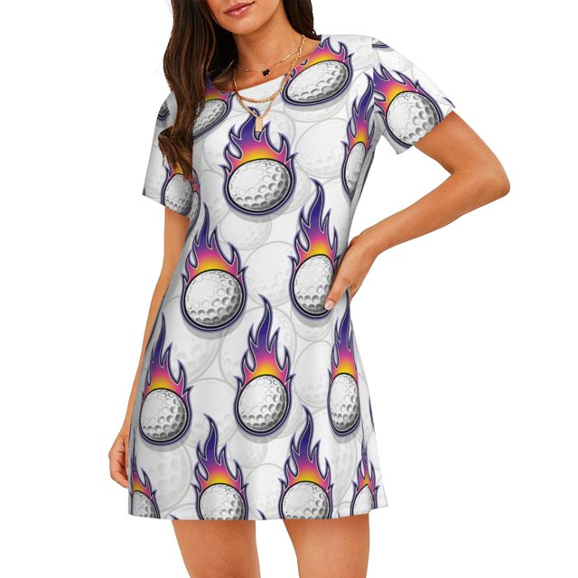 Easygdp Golf balls Camisón de manga corta para mujer, informal, estampado