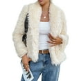 thumbnail image 1 of Abrigo de Piel Sintética para Mujer, Chaqueta de Piel con Solapa Corta, Parka de Larga con Abertura Frontal Albaricoque M, 1 of 7
