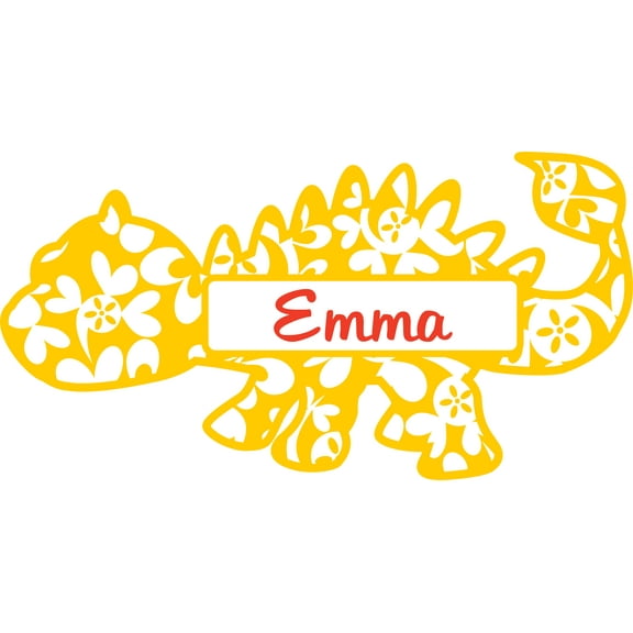 Dino Dinosaur Floral Patterns Customized Wall Decal - Custom Vinyl Wall Art - Personalized Name - Baby Girls Boys Kids Bedroom Wall Decal Room Decor Wall Stickers Decoration Size (12x20 inch)