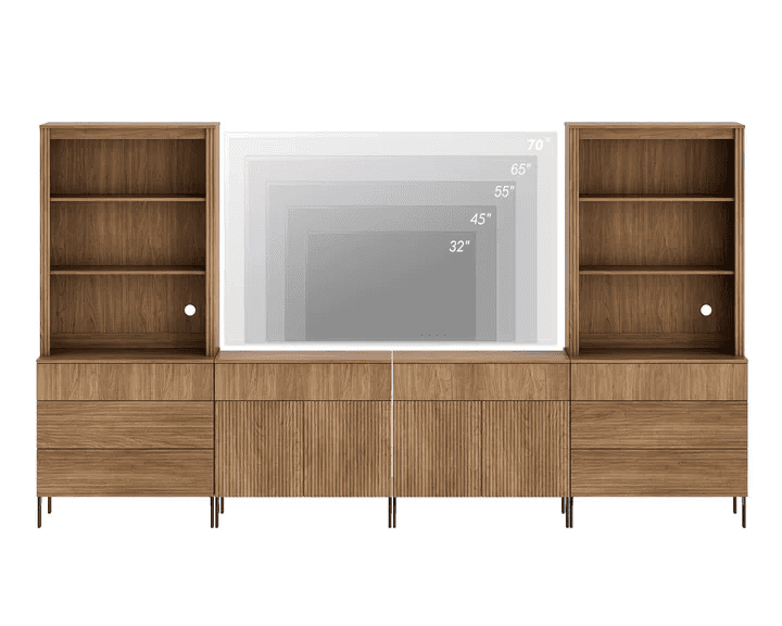 Modern Fluted TV Stand with Bookshelves for Tvs up to 75", Large Entertainment Center with Storage Cabinet, 10-Tier TV Console with Drawers For Living Room, Bedroom