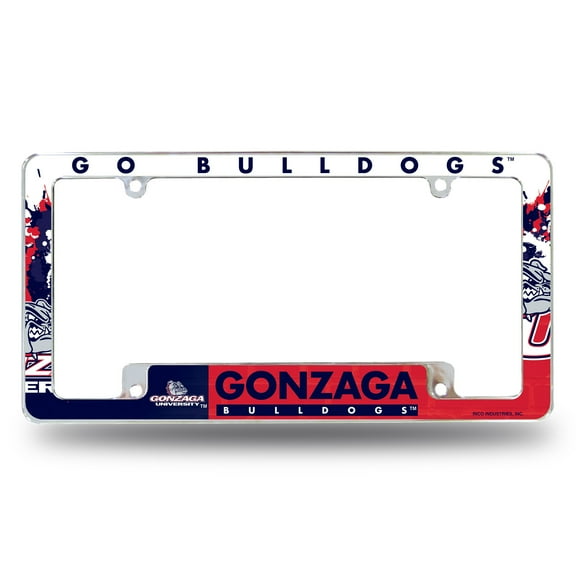 Gonzaga University Bulldogs Premium Metal License Plate Frame Tag Cover, All Over Design, 12x6 inch, Pre-Drilled Holes, Officially Licensed