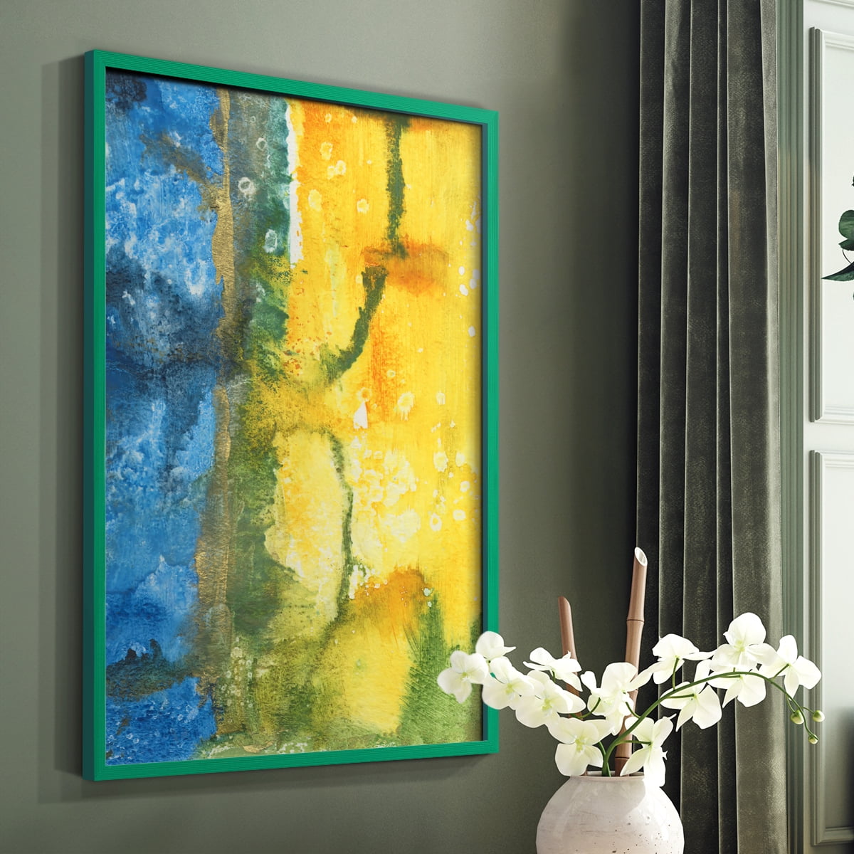 Aquatic Energy I Framed Print in Green Solid Wood Framed Print No Nail Hanging