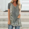 thumbnail image 2 of GceSteap Summer Short Sleeve Tunic Long Tops for Women Trendy Plus Size Flowy Shirts Casual Sexy V Neck Smocked Floral Blouses, Gray 4XL, 2 of 5
