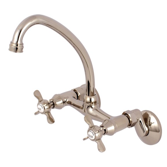 Kingston Brass KS114PN Essex Two Handle Wall Mount Kitchen Faucet, Polished Nickel