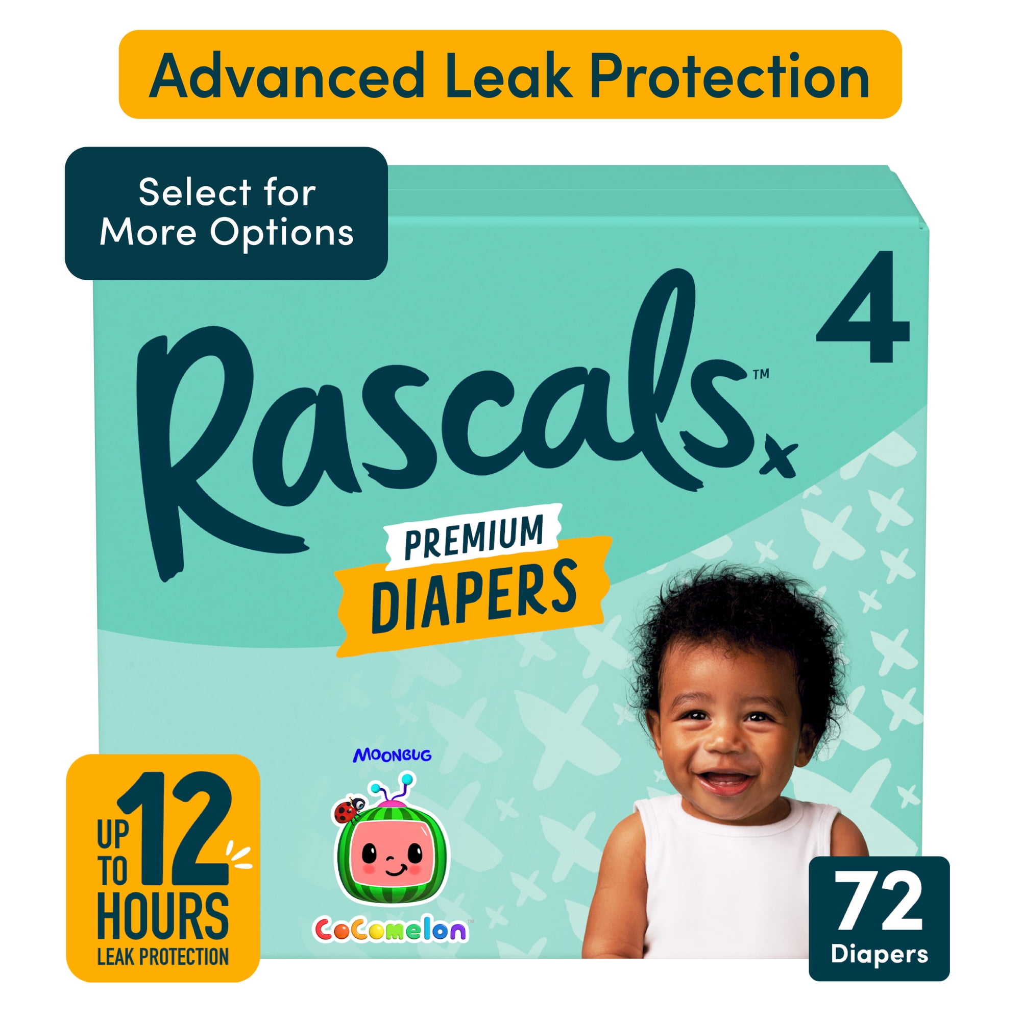 Rascals Premium Absorbent Baby Diapers Size 4, 72 Count