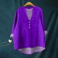 thumbnail image 2 of ManxiVoo Trendy Womens Long Sleeve Linen Shirt with V Neck and Pockets Breathable Comfort Casual Blouse S Size Purple, 2 of 4