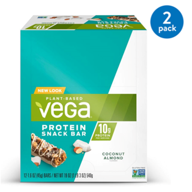 (2 pack) Vega Plant Protein Snack Bar, Coconut Almond, 10g Protein, 12