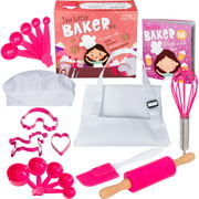 PixieCrush The Little Baker Kit Mini Baking Set for Kids - DIY Cooking Kit Includes Chef Hat and Apron for Children's Kitchen Role Play - Pink Kids Baking Set for Aspiring Chef