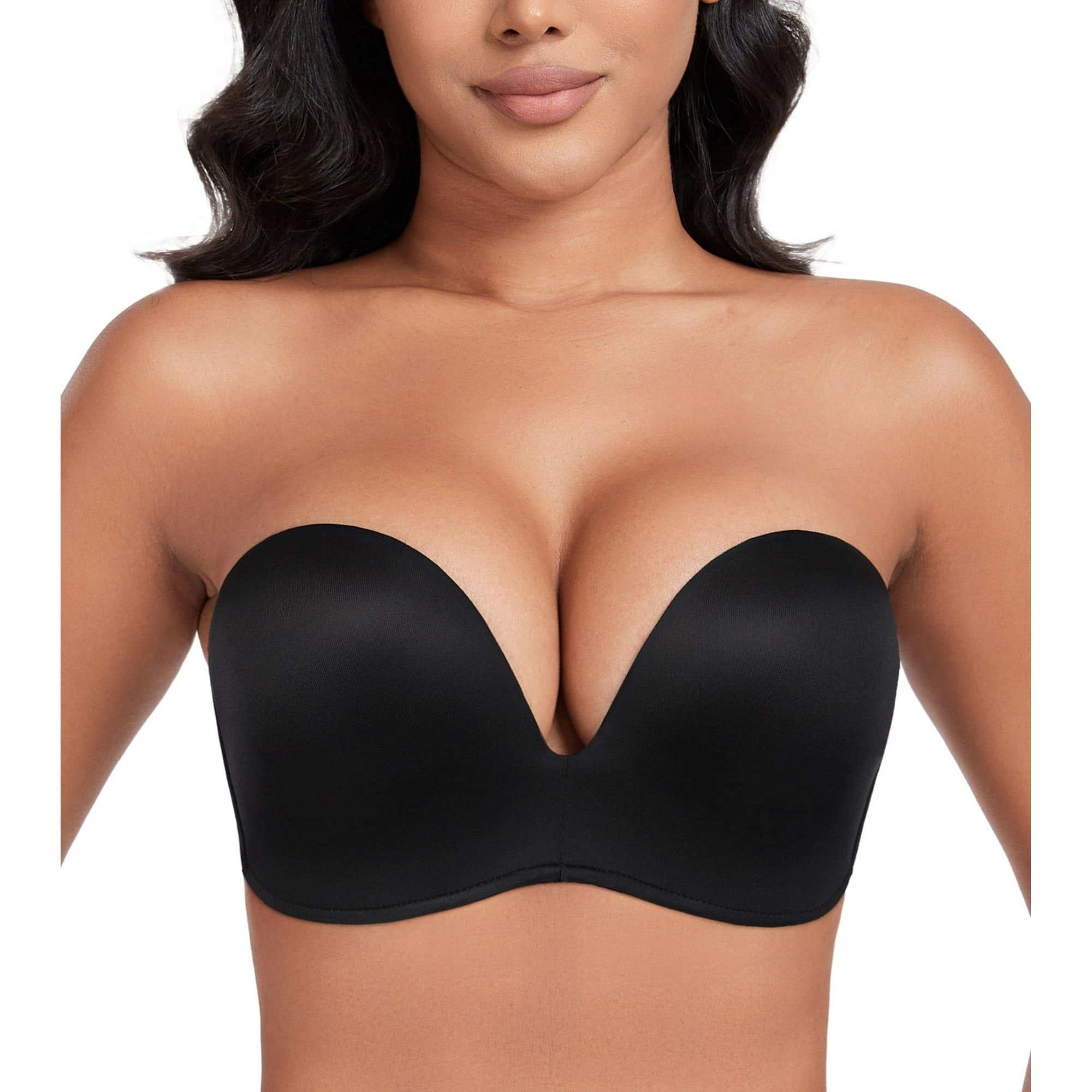 Exerin Push Up Bras Seamless Wireless Anti-Slip Women s Strapless Bra Shape Support Lift(Black 34B)