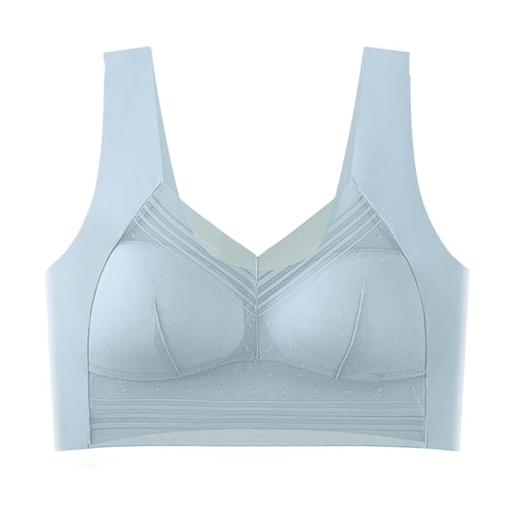 VONCOS Wireless Comfort Bra for Women Plus Size, Seamless Bralette, Breathable Lounge Bra with Wide Straps for Everyday Wear, Light Blue,Size 3XL