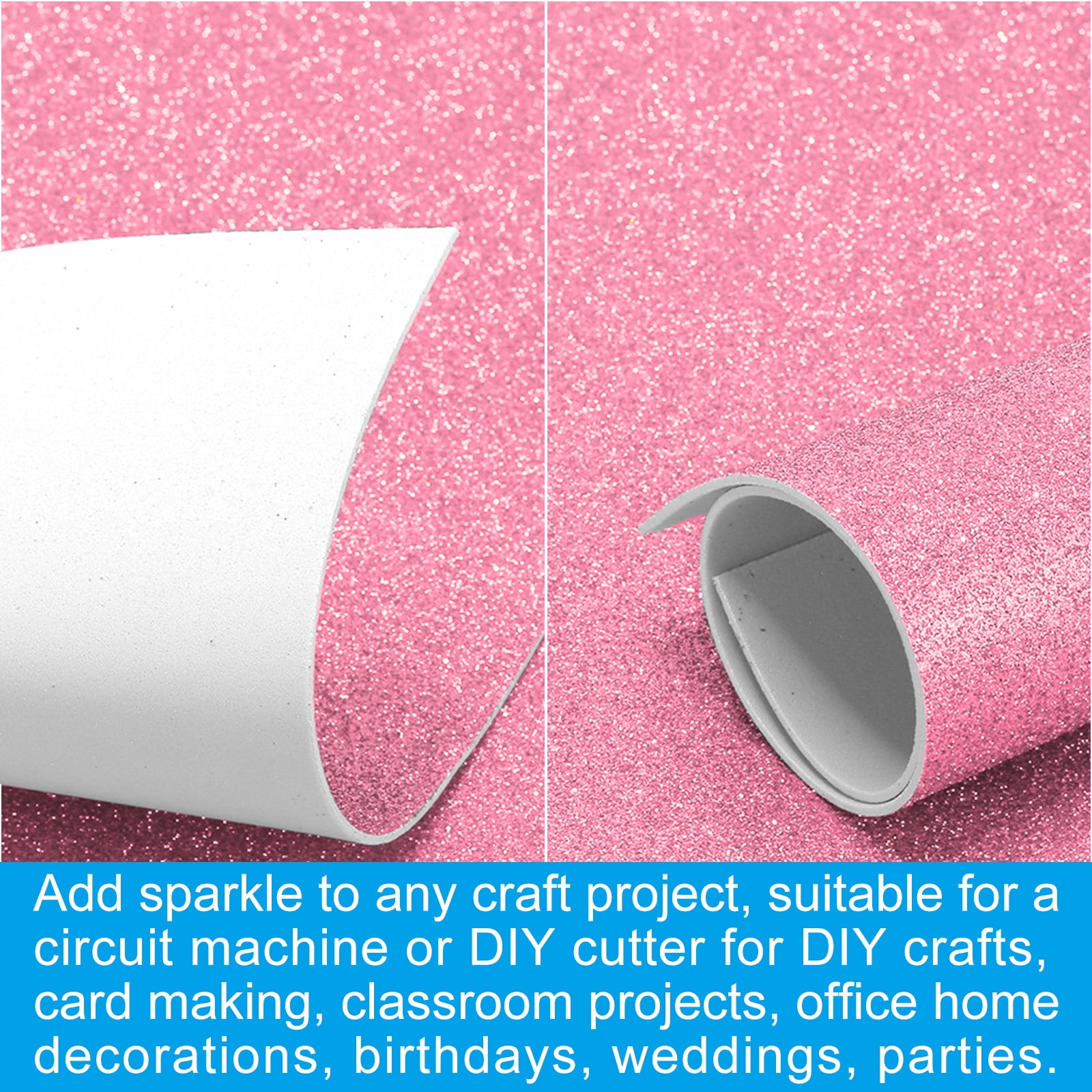 Uxcell 2mm(1/10") Thick Adhesive Glitter Foam Sheet 16x24inch(40x60cm) Pink, EVA Shiny Foam Board for Craft, 6 Pcs
