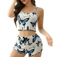 thumbnail image 2 of ZHENHONG Pajamas for Women, Sexy Pajama Set With Butterfly Print Strappy And Short Pants, Women's Sleepwear Blue, 2 of 9