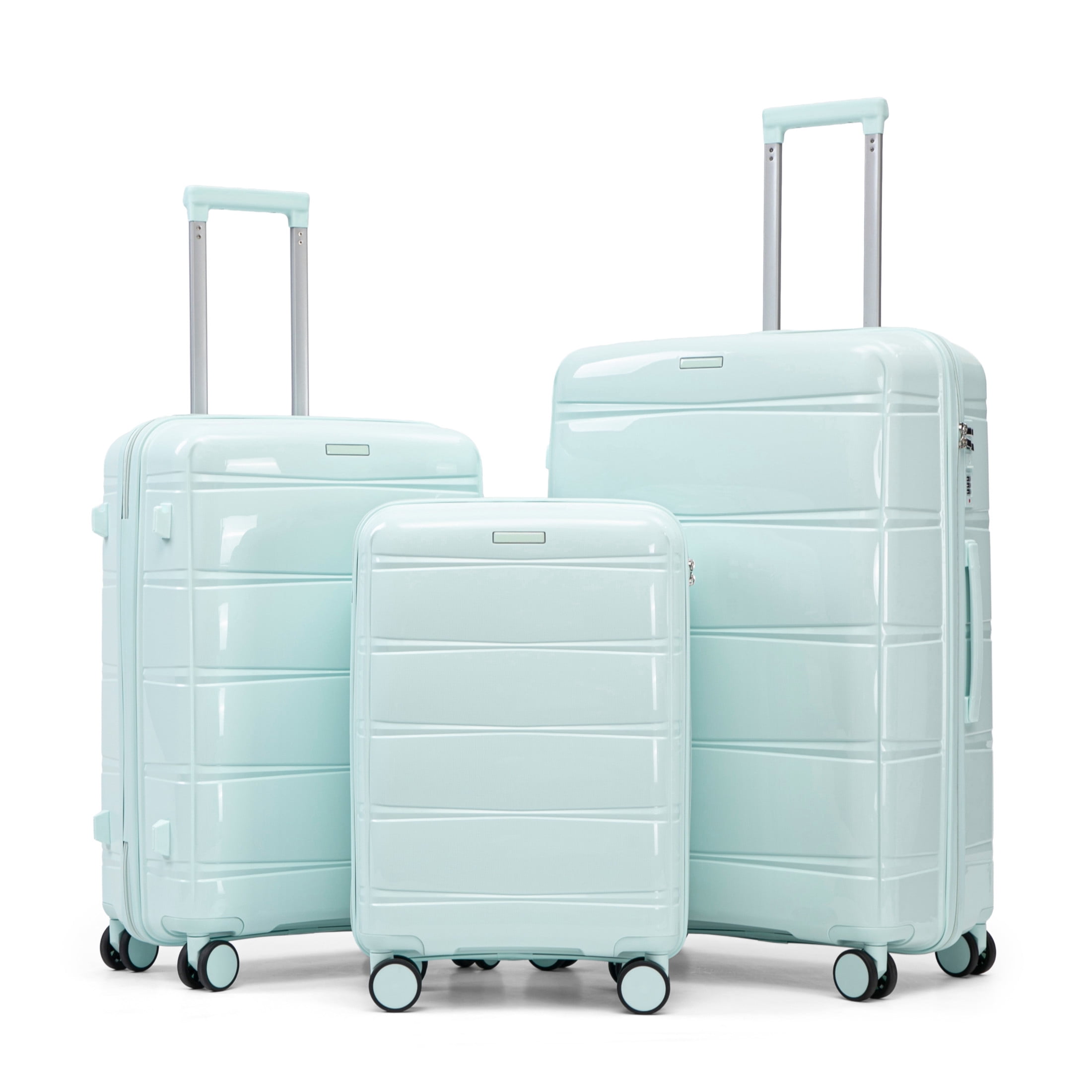 GDF Studio 3-Piece 20"/24"/28" PP Hardshell Travel Luggage Set with Spinner Wheels & Combination Lock, Mint