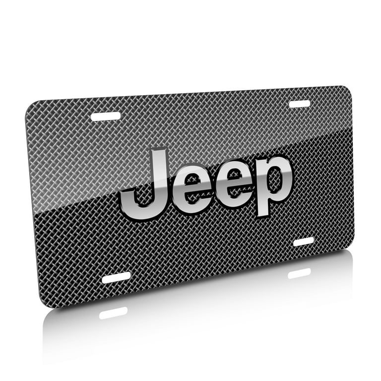 Jeep Logo Chrome Steel License Plate - 12x6 Inches, 3D Raised Logo, Stainless Steel, Includes Screw Caps