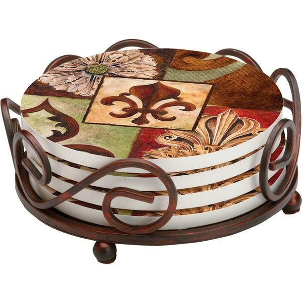 Thirstystone Drink Coasters, Colorful Façade with Holder Included, Set of 4