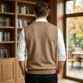 thumbnail image 5 of Dwellite Sweater Vest for Men Casual Sleeveless Knit Pullover V Neck Solid Knit Business Office Fall Winter Sweaters Khaki 2XL, 5 of 8