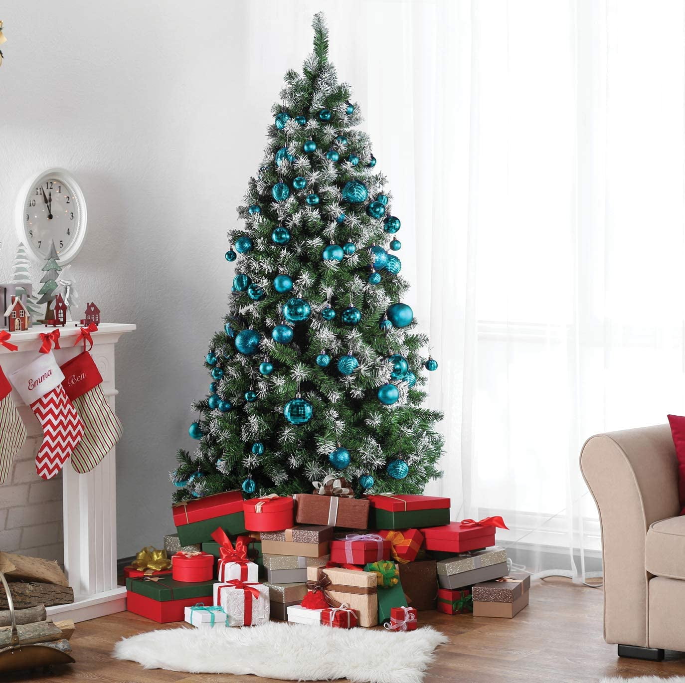 Boules De Noël En Plastique 4cm - Lot De 36 - Incassables, Réutilisables Pour Sapin Intérieur/Extérieur - Bleu Clair - 11