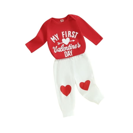 

Mioliknya Baby Valentine’s Day Outfits Long Sleeve Romper + Heart Print Pants