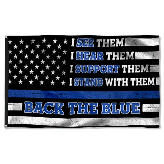 Cayyon Police Flag Back The Blue American Police Grommet Flag 3x5Feet Banner with 2 Brass Grommets