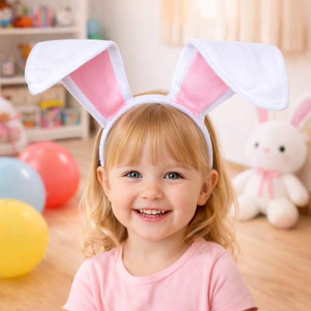 TOPTIE Collapsible Easter Bunny Ears Headband for Party Decorations Wearables Rabbit Costume, White