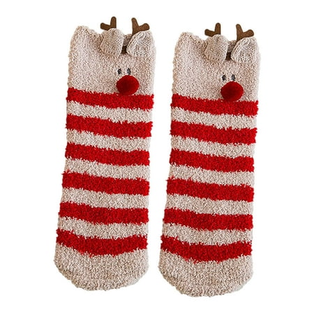 

YWDJ Winter Socks Women Cartoon Christmas Socks Coral Velvet Embroidery Winter Female Sock I