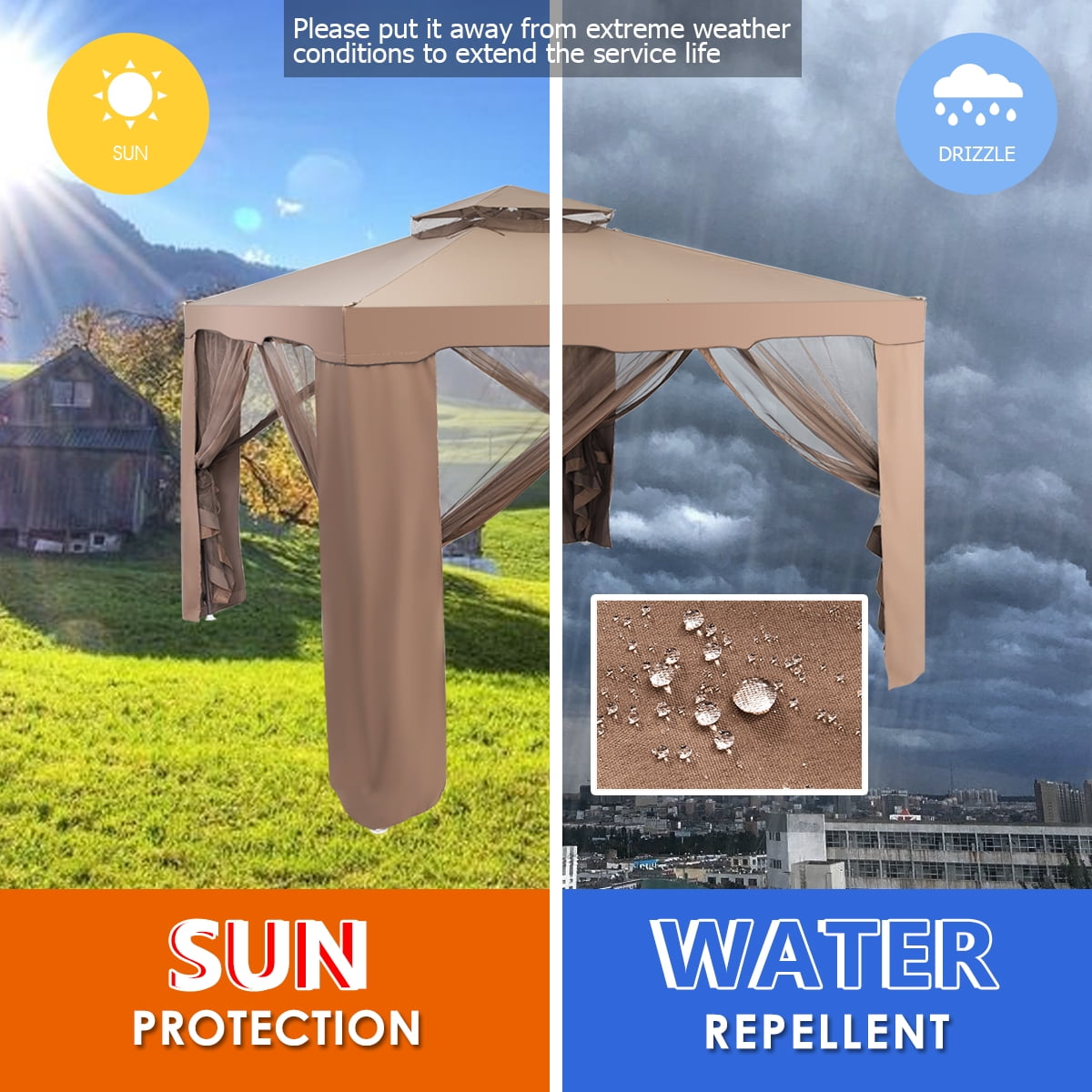 Costway 2-tier 10’x 10’ Canopy Gazebo Tent Outdoor Netting Picnic Party Sun Shade