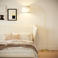 thumbnail image 4 of SUNMORY Arc Floor Lamp with Foot Switch, 3 Color Temperature, 9w A19 LED Bulb included, 75″Height Tall Lamp with Hanging Drum Shade, Arched Standing Lamp for Bedroom, Living Room, Office(Gold), 4 of 8