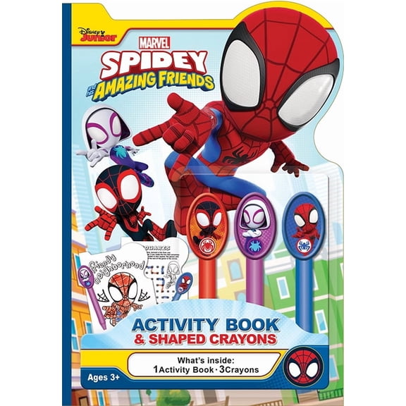 Disney Jr Spidey and His Amazing Friends 24-Page Coloring and Activity Book with 3 Character Crayons, by Bendon