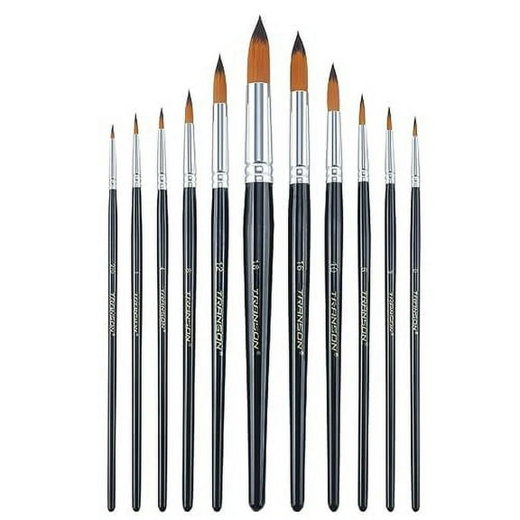Transon 11pcs Round Paint Brush Basic Set for Watercolor, Acrylic, Gouache, Ink, and Tempera Painting