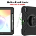 thumbnail image 4 of 3-Layer Kids Case for iPad 10th Gen 10.9" 2022, Durable Sturdy Protection Silicone PC Case with Swivel Stand, Hand Strap and Shoulder Strap + Pencil Holder with Charging Port Lid - Black, 4 of 12