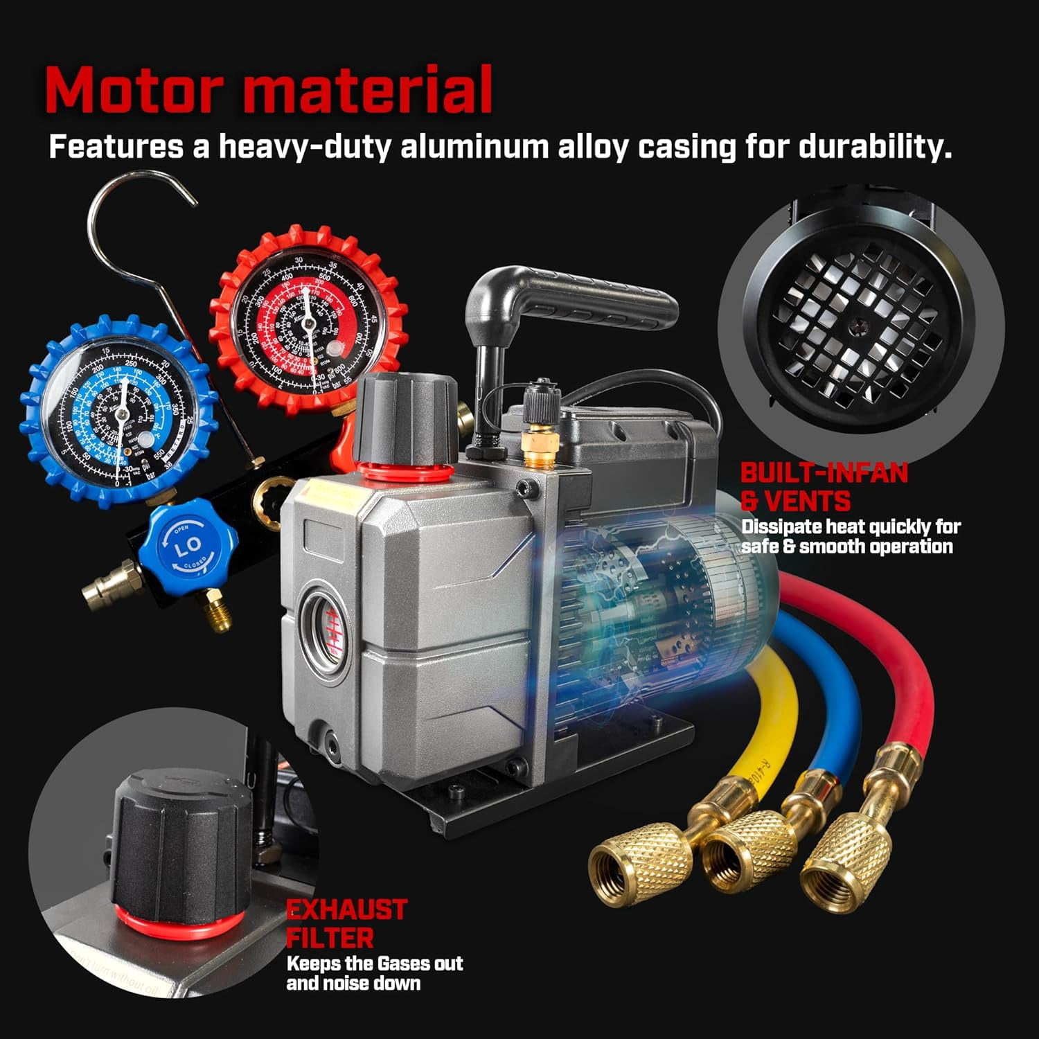 XtremepowerUS 4.5 CFM Vacuum Pump & Manifold Gauge Set, 1/3 HP HVAC Refrigerant Service Kit with Hoses & Can Taps