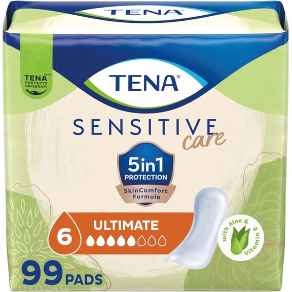 Tena Intimates Ultimate Absorbency Incontinence/Bladder Control Pad for Women, Regular Length, 99 Count (3 Packs of 33)