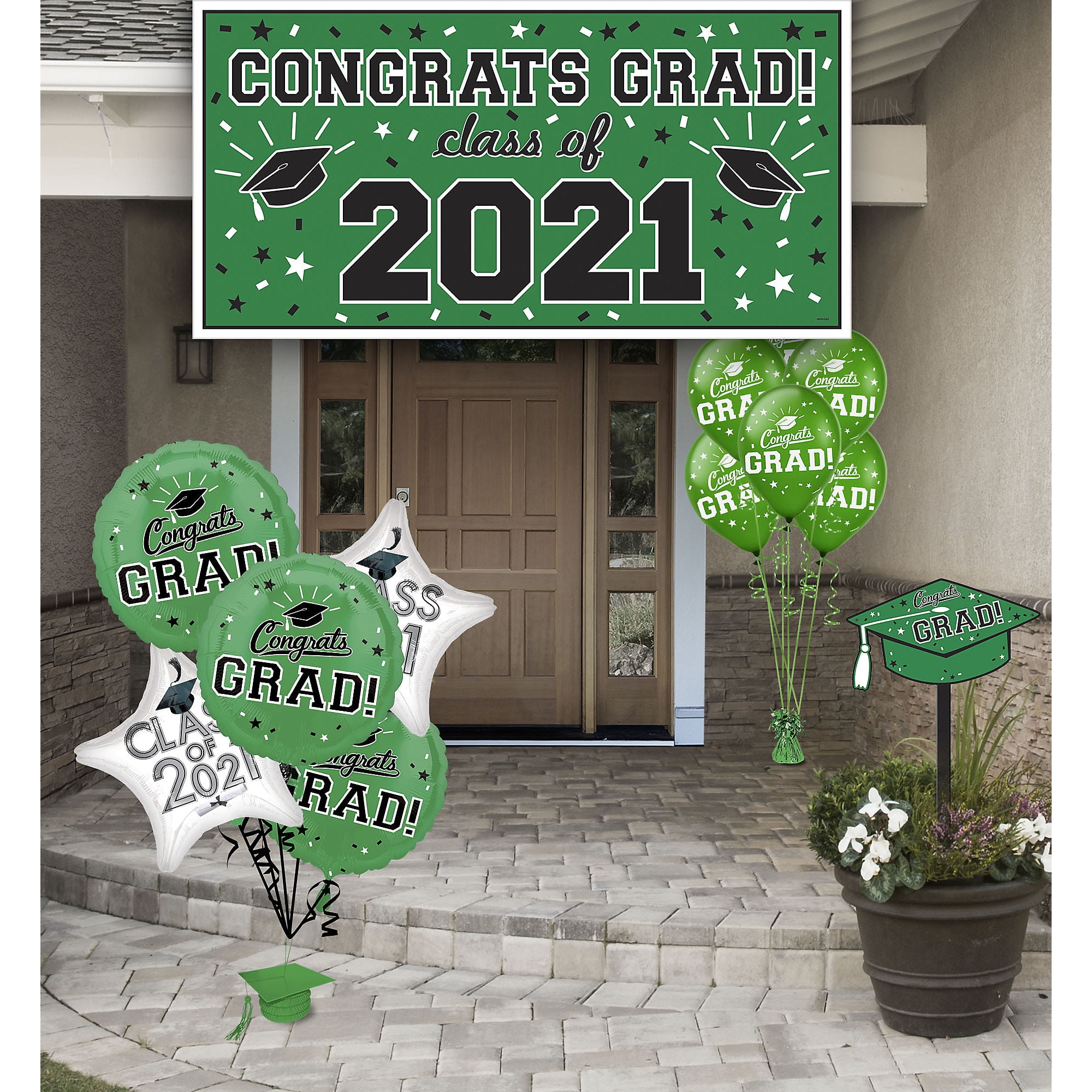 Party City Green Congrats Grad Graduation Outdoor Decoration Kit, With Bunting